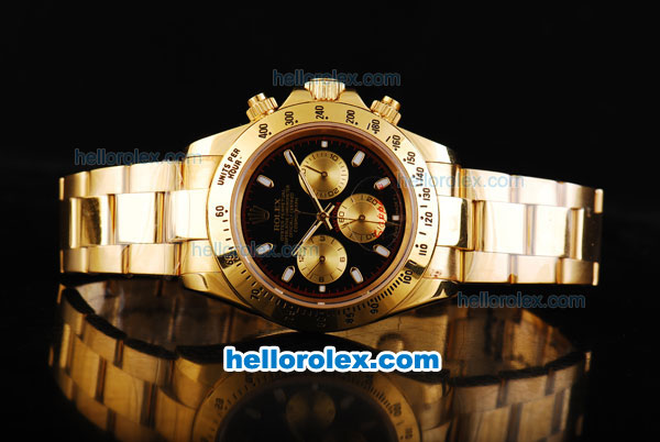 Rolex Daytona Oyster Perpetual Date Automatic Full Gold with Black Dial and White Marking - Click Image to Close